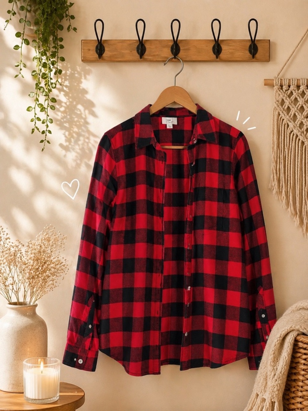 Red and Black Plaid Button-Up Shirt